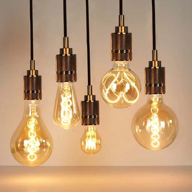 Retro Edison Bulb E27 220V 110V 4W Soft Spiral LED Filament Bulb G95 Ampoule Vintage Lamp Loving Heart Filament Decoration