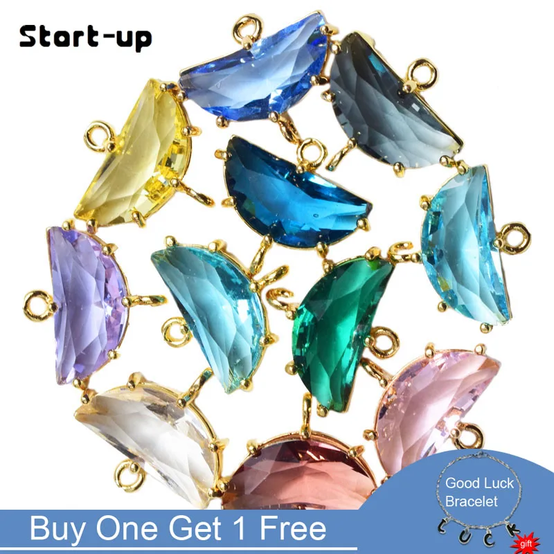 

10pcs/lot 14*16mm Glass Mixed Color Eardrop Alloy Necklace Earring Accessories Drop Charms Pendant Diy Making Handmade Material