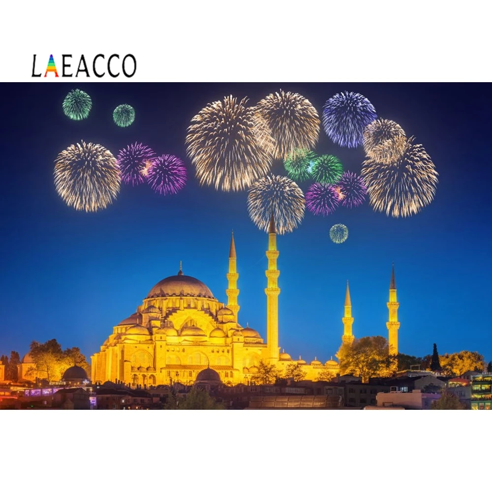 

Laeacco Fireworks Famous Building Theme Backdrop for Photophone Photo Photography Backgrounds Vinyl Decoration Photo Studio