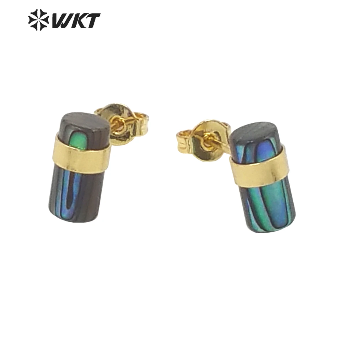 

MPE053 Luxury Gorgeous Gold Electroplated Cube Elegant Bohemian Earrings High Quality Stick Shape Natural Abalone Shell Stud