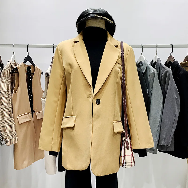 

Handsome Mock Two-Piece Joint Sense of Design Non-mainstream Khaki Spring And Autumn Waist Hugging Suit Jacket Women's 2019 New