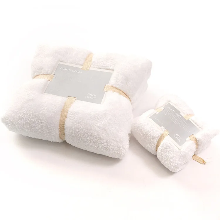 Супер впитывающий коралловый флис полотенце комплект из двух предметов впитывающий Детский мягкий Полотенца для ванной быстросохнущее полотенце для ванной - Цвет: Белый
