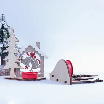 

CHEAPE Christmas Wooden Bell Elk Cabin Shape Candlestick Ornament Candle Home Desktop Decor
