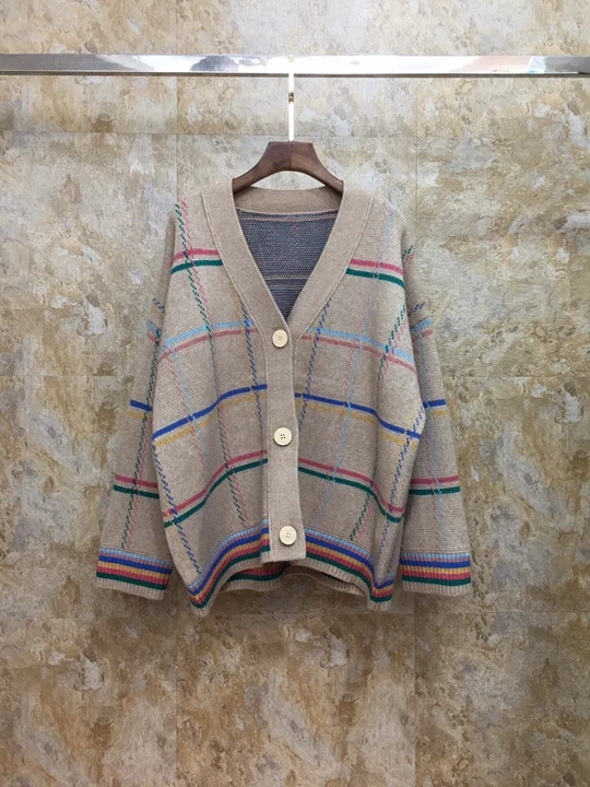 winter new women loose V-neck knitted cardigan mixed colors Check 1006