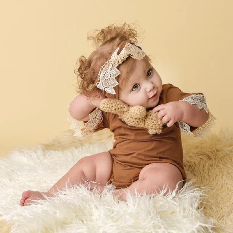 

Ins Explosion Children's Clothing Fashion Baby Romper Lace Short-sleeved Solid Triangle Robes Baby Girl Even Out Of Service