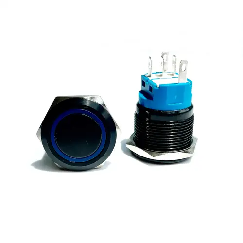 Black Push Button Switch 12/16/19/22mm Waterproof Illuminated Led Light Metal Flat Momentary Switches with Power Mark 5V 12V 24V - Image 4