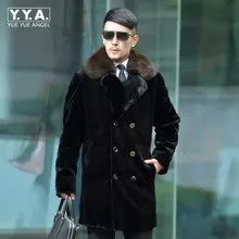 Двубортное мужское меховое пальто с воротником из искусственного меха, деловое Мужское пальто размера плюс S-6XL, Sobretudo Masculino, зимнее плотное теплое пальто