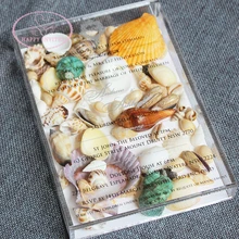 HI4084 Заказная акриловая коробка свадебные приглашения с естественные ракушки Conches заводская цена