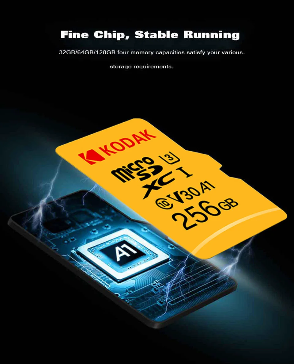 storage card Original Kodak U3 A1 V30 Class 10 MicroSDXC/SDHC Memory TF Flash Card 256GB 128GB 64GB 32GB for Video and Mobile Storage flash memory card