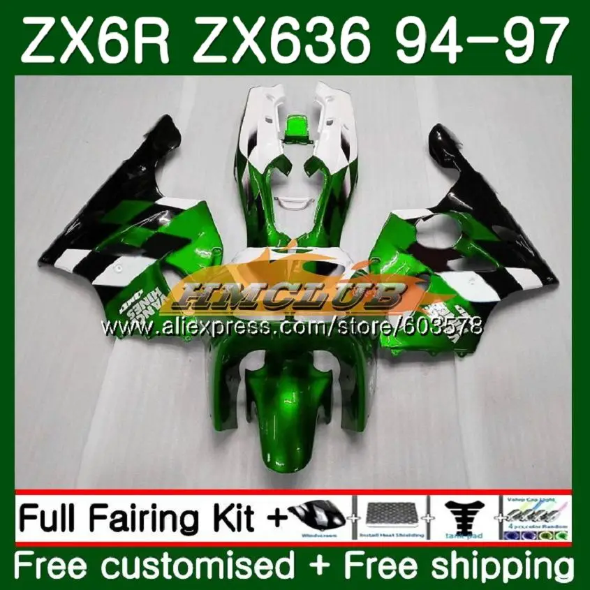 Корпус для KAWASAKI ZX 636 600CC ZX-636 ZX6R 94 95 96 97 104CL. 0 ZX636 ZX-6R ZX600 ZX 6R 1994 1995 1996 1997 обтекатель цвета: зеленый, черный - Цвет: No. 1