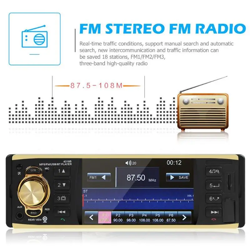 4019B 4,1 дюймов 1 Din Bluetooth автомобильное радио стерео MP5 плеер Автомобильный AUX USB FM радио камера заднего вида пульт дистанционного управления головное устройство