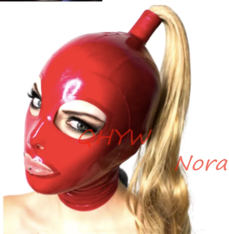 Natural Latex Woman mask hood with wigs open eyes&mouth cosplay costumes fetish cosplay mask Back Zipper Club Wear cosplay costume