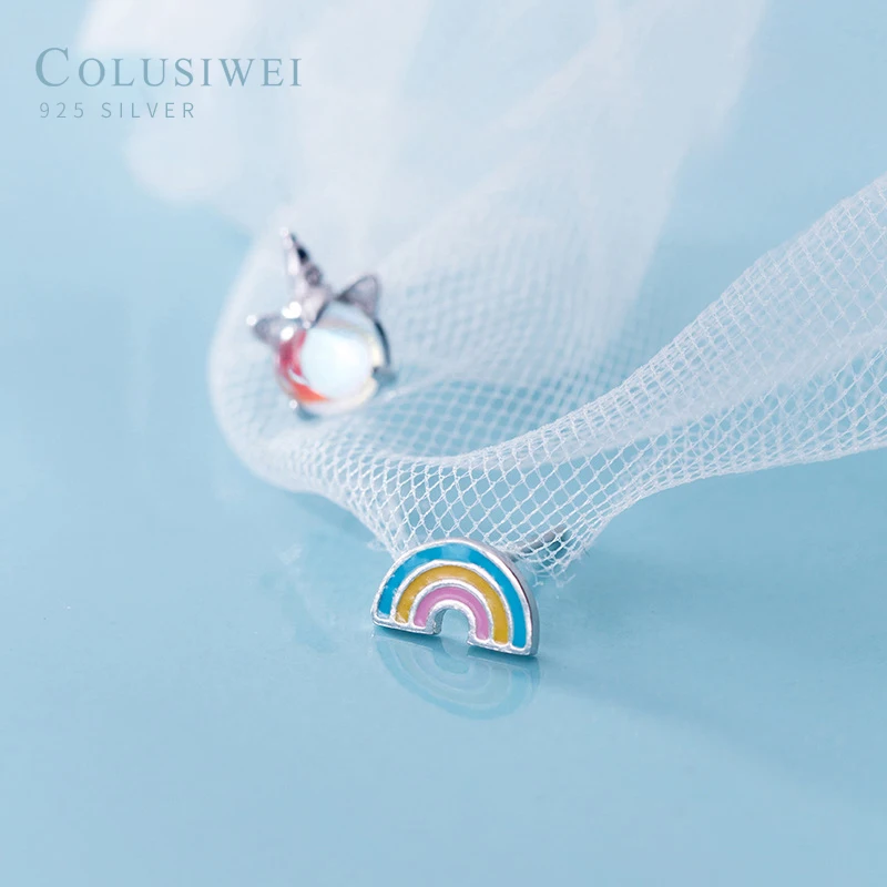 Colusiwei 925 Sterling Silver Colorful Crystal Unicorn Rainbow Stud Earrings for Women &amp Girls Sterling-Silver-Jewelry | Украшения и