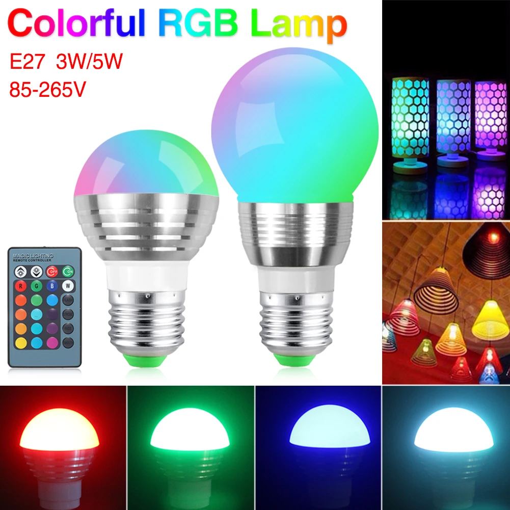 

AC 85-265V 3W E27 Base RGB Controller Control Changeable Colorful RGBW LED LampLED Light Colorful Lamp Party Bulb+IR Lampada