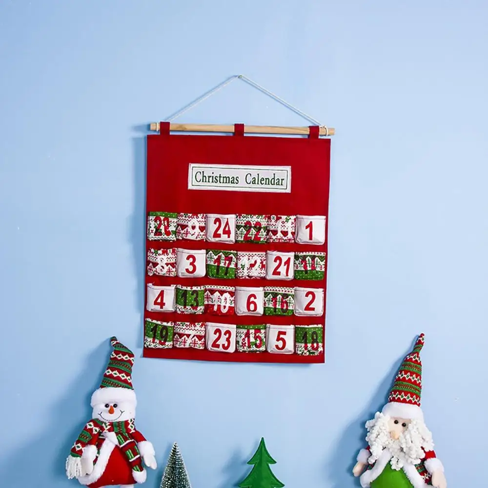 

Christmas Home Decoration Printed Multi-layer Candy Christmas Countdown Calendar Storage Hanging Bag