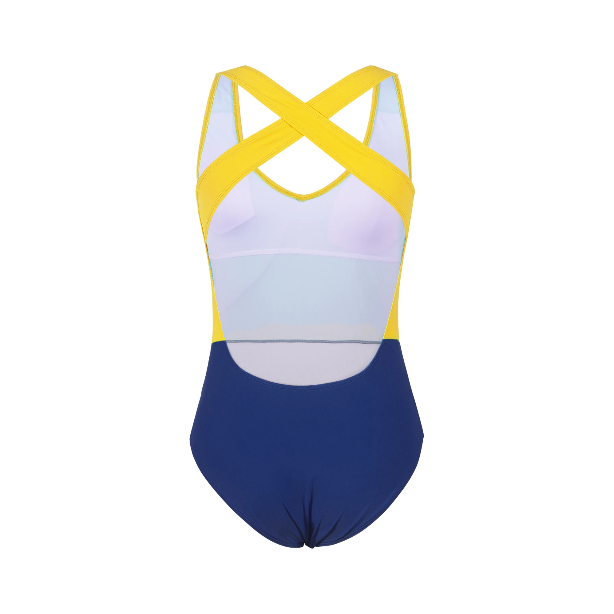 WERIDEDIRT 2020 New Women's Open Back Conservative One-Piece Swimsuit Solid Color Splicing Cross Tie One-Piece Swimsuit Women