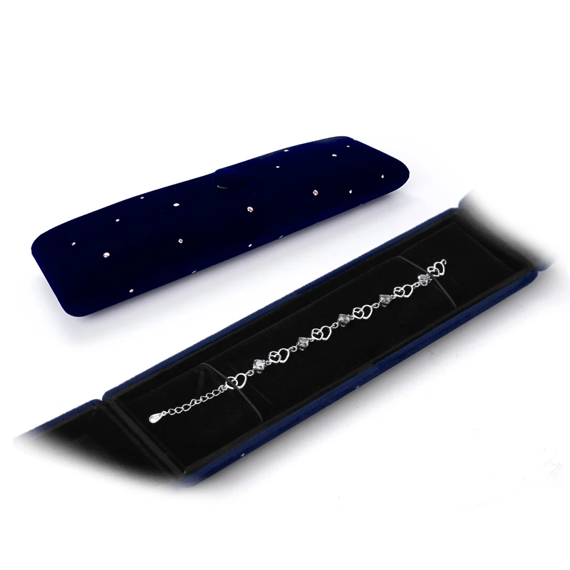 Dark Blue Velet Long Chain Packaging Gift Jewelry Box For Female Earings Wedding Rings Bracelet Storage Case Jewellery Holder | Украшения и