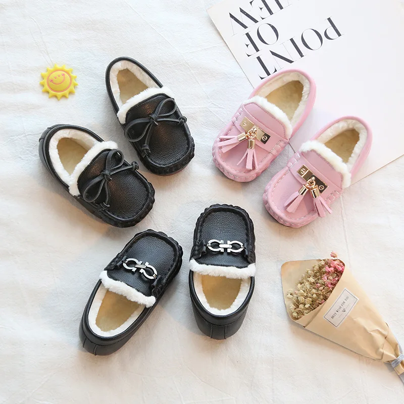 

Children New Style Shoes Cotton 2019 Winter Peas BOY'S Baby plus Velvet New Style Shoes Girls Two round-Toe Soft-Sole Foot Cover