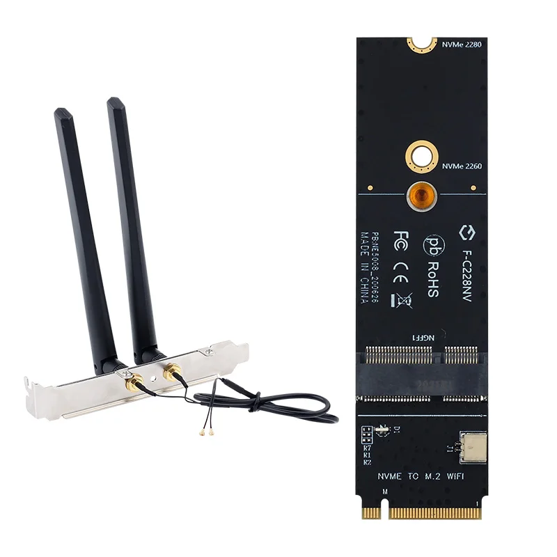 M 2 Key M To Key A E E Adapter Raiser Wireless Network Card With Antennas Nvme Pci Express Ssd For Intel Ax0 9260 Wifi Card Network Cards Aliexpress