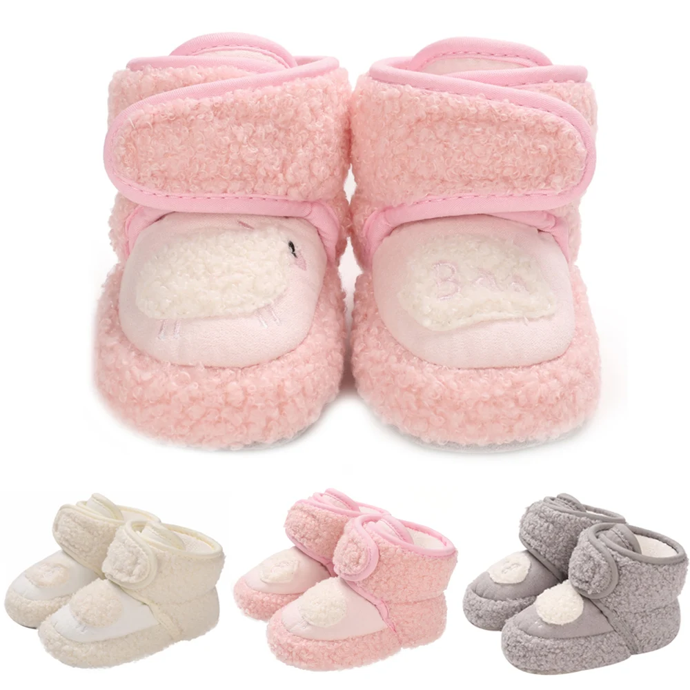 

Baby First Walkers Shoes Baby Cartoon Fur Snow Booties Crib Pram Shoes Winter Boots Girls Boys Soft Sole Rome Shoes Round Toe