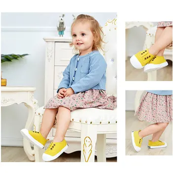

Children's Casual Shoe Spring Candy Color Yellow Breathable Kid Shoes Single Net Cloth Canvas Slip on Sports Kids Black Sneakers