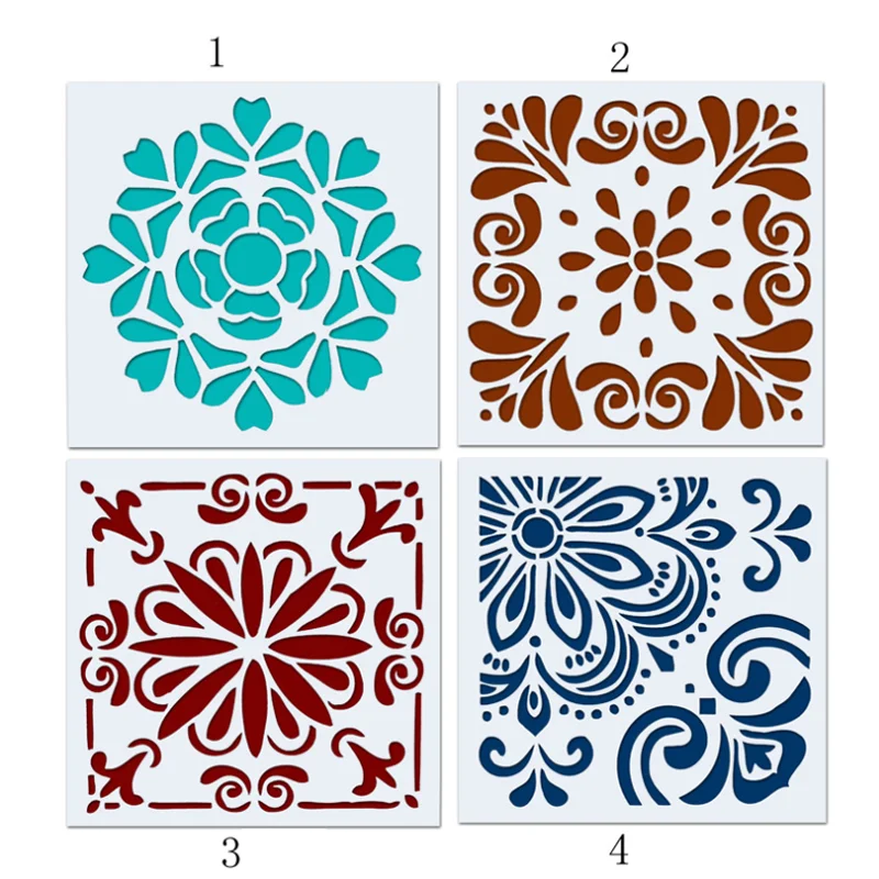 

4pc Retro Style Totem Spray Pattern Painting Template DIY Bullet Journal Stencil Scrapbook Album Decoration Drawing Template