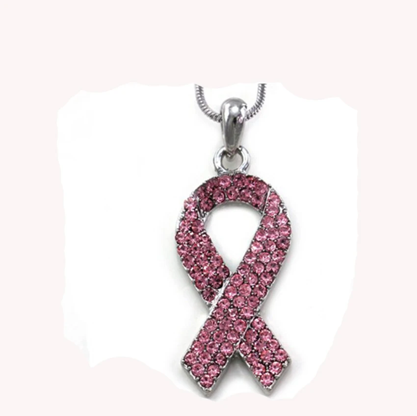 

Free shipping Rhinestone Breast Cancer Awareness Pink Ribbon Bow Pendant