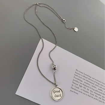 

925 sterling silver retro letter round brand smiley face necklace female simple net red personality retro ins cold trend