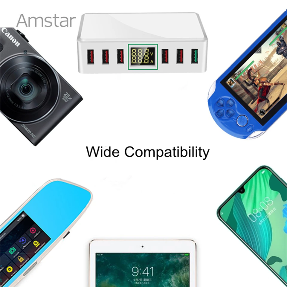 Amstar 40 Вт Quick Charge 3,0 USB Зарядное устройство адаптер 6-Порты Led Дисплей QC3.0 USB телефон Зарядное устройство для iPhone samsung huawei Xiaomi