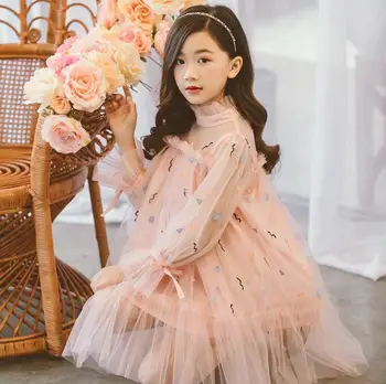 

2020 new girls ruffles dress fashion spring summer girls party dresses 4-9t C639
