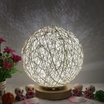 

ICOCO Romantic Rattan Ball Night Light with Wood Base Dimmable Night Lamp Home Party Wedding Decor Bedside Desk Lamp for Bedroom