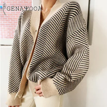 

Genayooa Vintage Cardigan Women Korean Style Knitted Vintage Cardigan Coat Patchwork Sweater Women 2020 Autumn Winter Chic