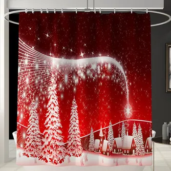 

Christmas Shower Curtain Carpet Combination Bathroom Set Santa Snowman Elk Balloon Print Pattern New Year Atmosphere Decoration