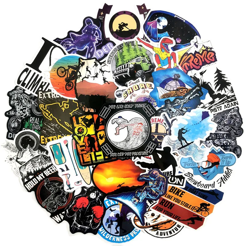 50 PCS Extreme Sports Surfing ski Mountain climbing parkour Sticker Travel Graffiti DIY for Surfboard Laptop Luggage Bicycle