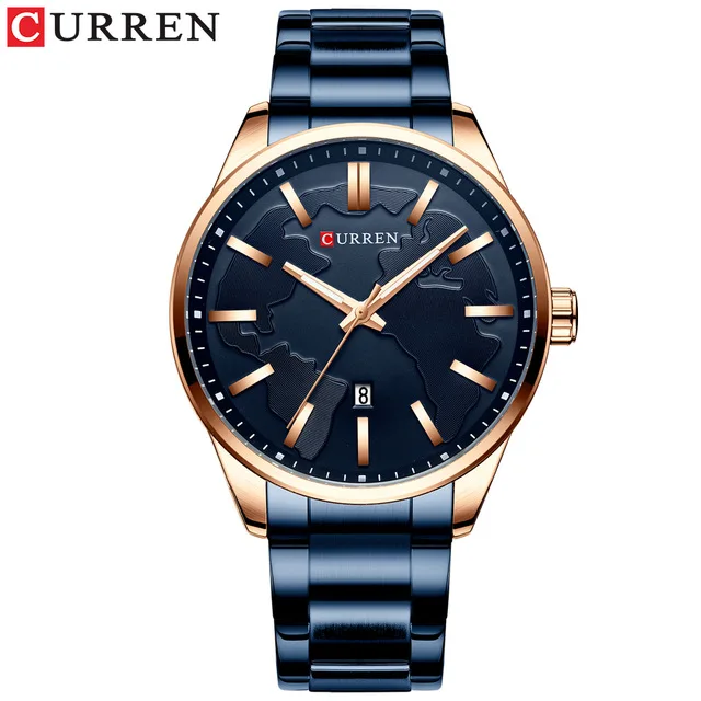 blue Модные брендовые кварцевые фирмы carren часы для мужчин Уникальный Циферблат Бизнес браслет из нержавеющей стали Нежные мужские наручные часы мужские - Цвет: blue