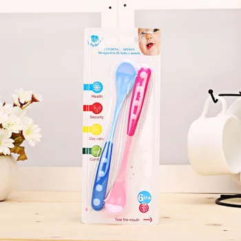 

2pcs Baby Spoon Lot Heat Sensing Thermal Colorful Safe PP Spoon Anti-Skid Handle Learning Tableware Kids Weaning Silicone