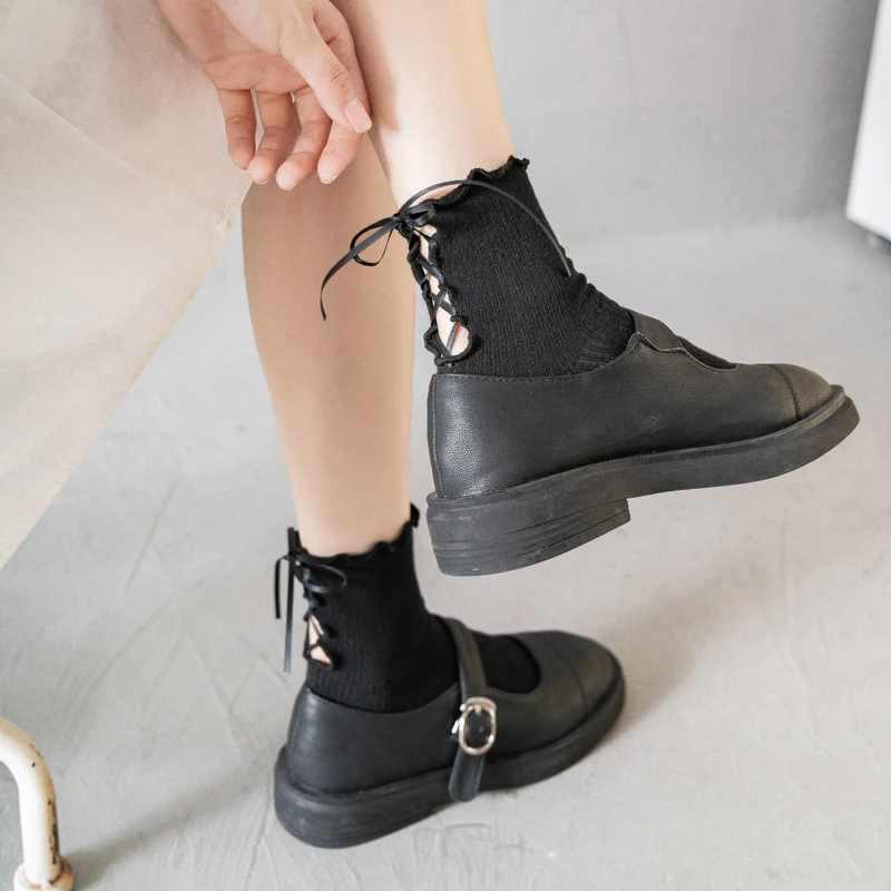

Japanese Fashion Bandage Women's Socks Preppy Style Lolita Leg Socks for Girls Cute Harajuku Vintage Streetwear Crew Sock
