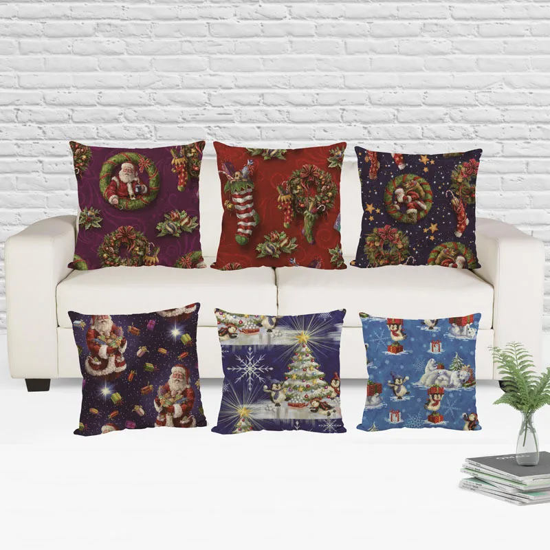 Christmas pillow Linen blend pillow case Linen Square Throw Flax Pillow