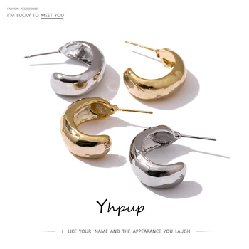 

Yhpup Fashion C Shape Chunky Stud Earrings Statement Zinc Alloy Metal Texture Charm Earrings Jewelry Orecchini Donna Gift 2020