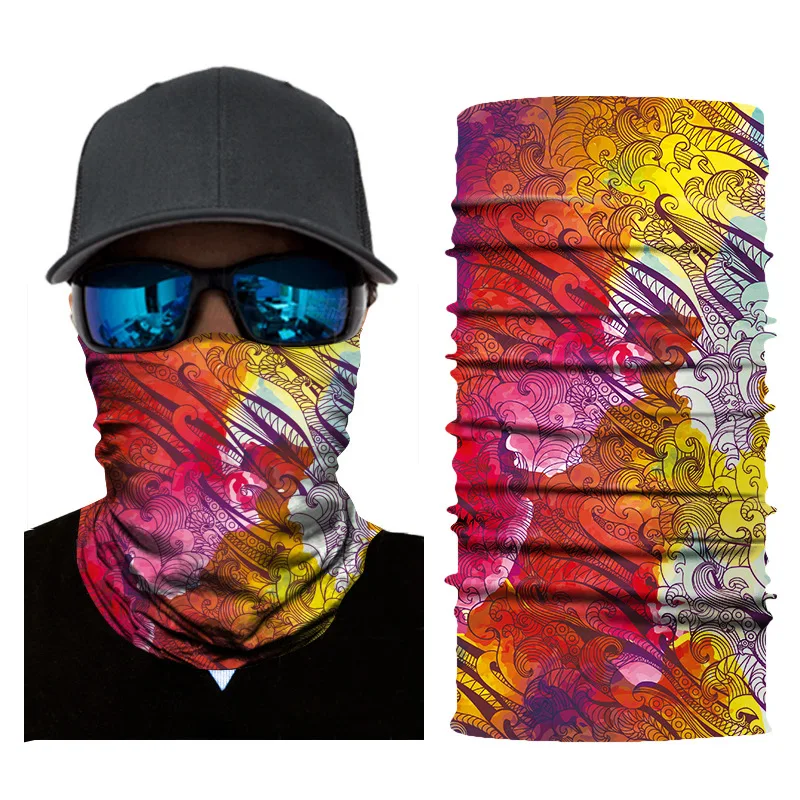 black scarf mens High quality digital printing polyester magic headband outdoor sport seamless scarf oil painting style sunscreen cycling scarf wool scarf mens