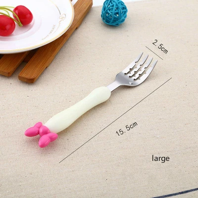 Large M nie Fork Детская ложка из нержавеющей стали, мультяшная детская креативная безопасная Мягкая силиконовая ручка, вилка, ложка для кормления малыша, детские столовые приборы - Цвет: Large M nie Fork