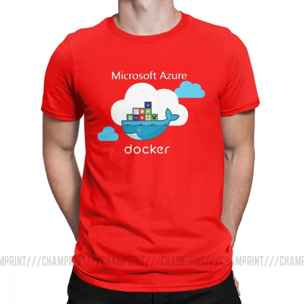 Мужские футболки Docker On Azure, одежда из чистого хлопка, крутые футболки с коротким рукавом и круглым воротником размера плюс - Цвет: Красный
