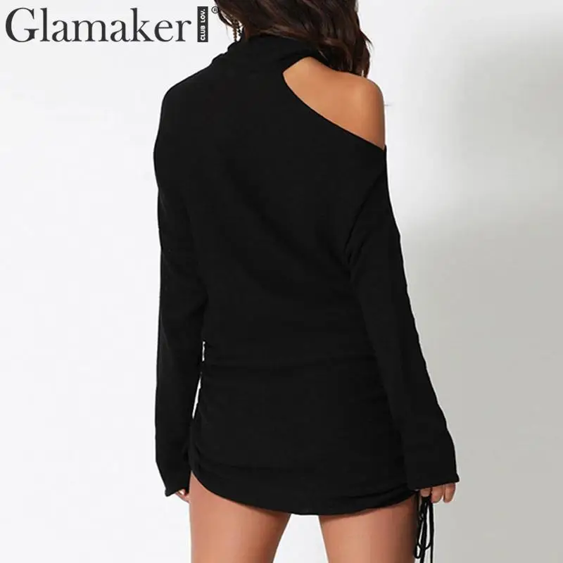Glamaker, трикотажный цельный костюм, мини платье, женское, длинное, рукав летучая мышь, на одно плечо, облегающее платье, женские, Осенние, вечерние, сексуальное платье