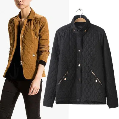 

Western Style 2016 Autumn And Winter New Style Rhombus Quilted Phase Leather Small Cotton-padded Clothes Fold-down Collar Slim F
