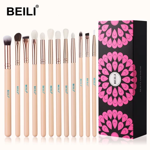 Pink Rose makeup brushes goat hair eye blending pro set eyebrow eyeshadow 12 pcs make up brushes with 4pcs makeup sponge