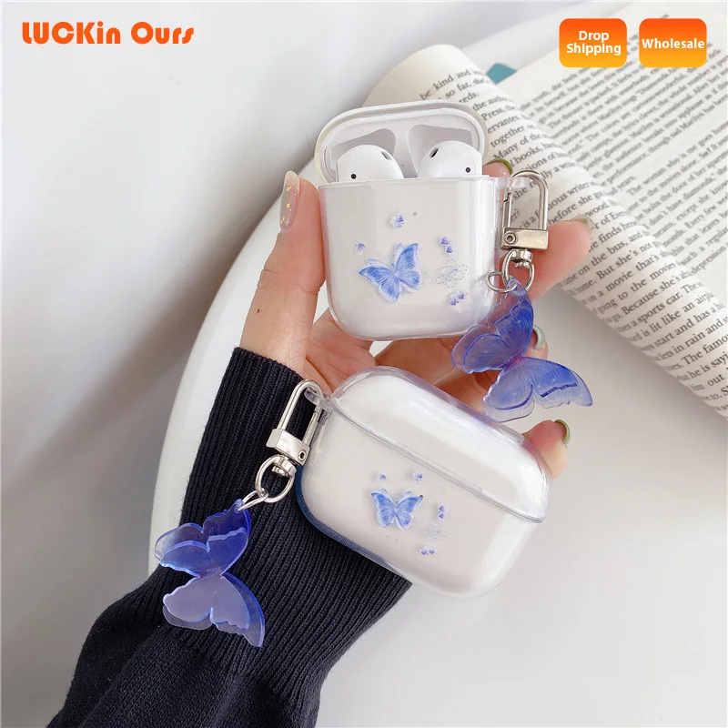 

Cute Butterfly Case for Airpods 2 1 Cover Cartoon Earphone Case Transparent Capa for Airpod Pro Headphones Case with Ornament