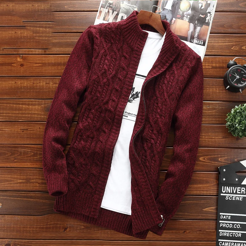 Men Sweater Coat Cardigan Zipper 2021 New Arrival Autumn And Winter Fashion Male Sweater Korean Style Gray Black Red M40