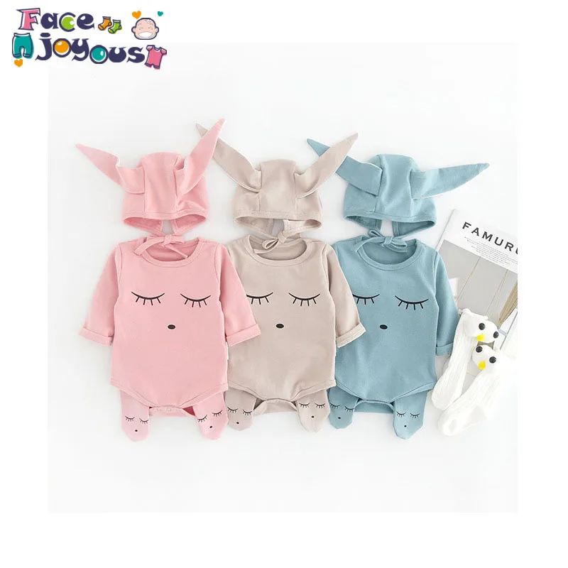 

2019 Newborn Baby Boys Girl Top Long Sleeves Eyes Romper Pantyhose Hat Outfits 3pcs Autumn Cute Clothes Set