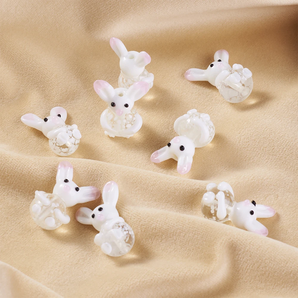 

10pcs Cute Mini White Rabbit Bunny Lampwork Beads DIY Jewelry Making Bracelet Necklace Handmade Findings