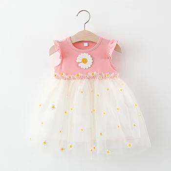 

Baby Girls Dress Summer Baby Girl Princess Clothes Cute Sunflower Girl Sleeveless Floral Mesh Tutu Patch-work Dress Baby Clothes